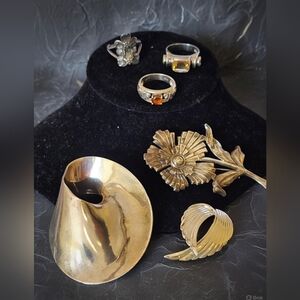 Vintage Sterling Silver Jewelry Bundle Lot Signed Pins Brooch Rings Zinna Beau